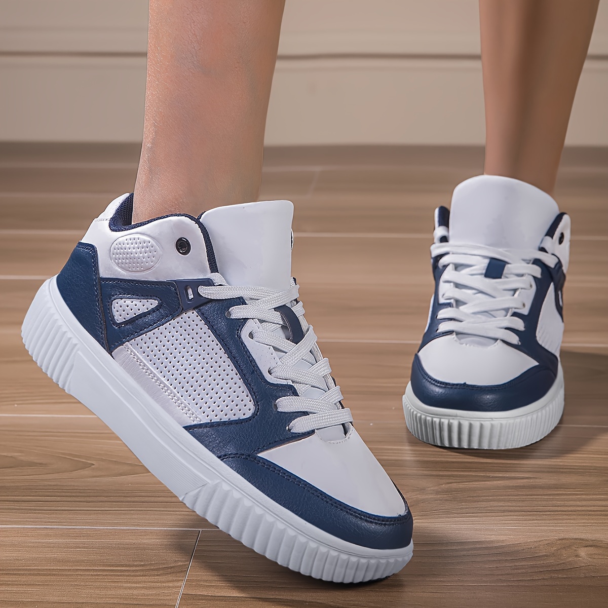 women's retro top sneakers white navy blue casual shoes Temu