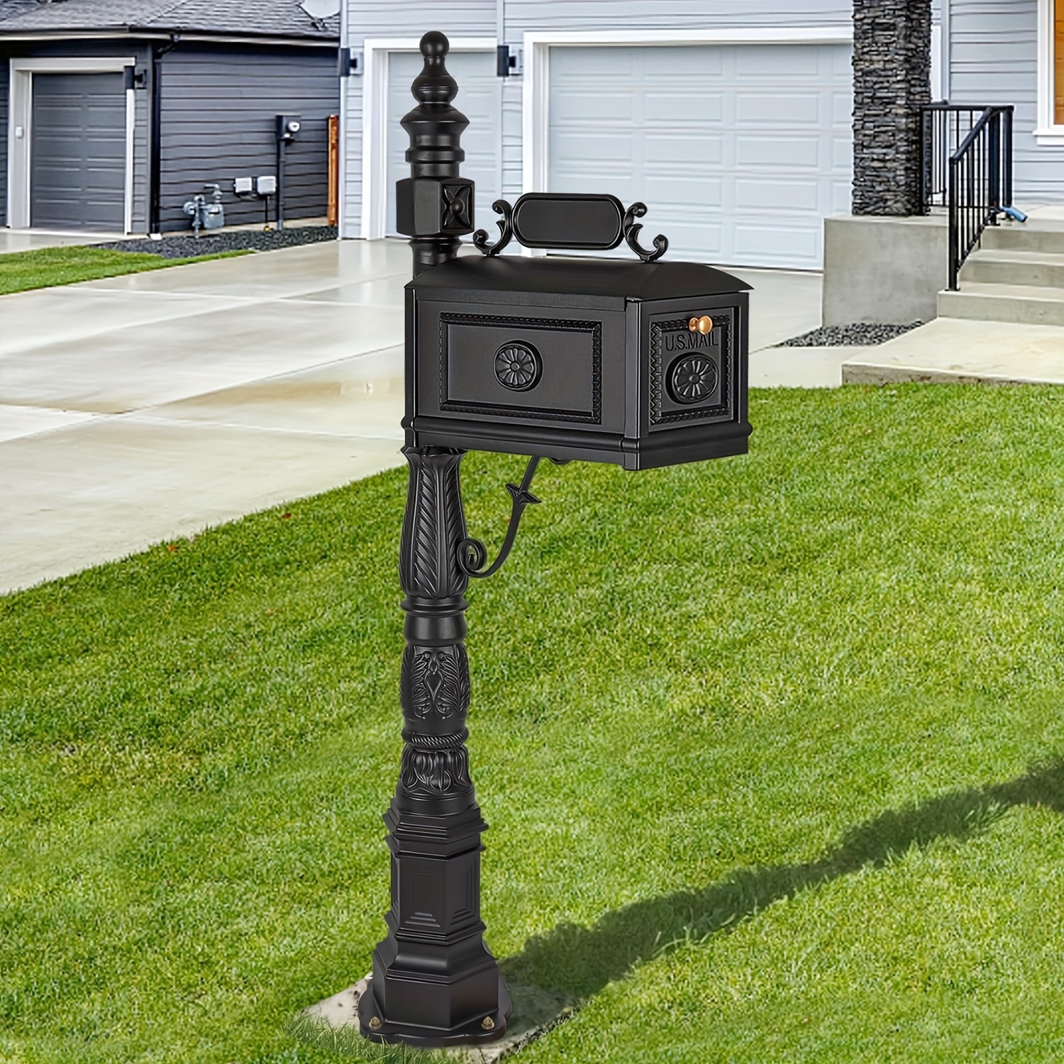 

Heavy Duty Mailbox Classic Decorative Cast Aluminum Mail Box Postal Vertical Pedestal