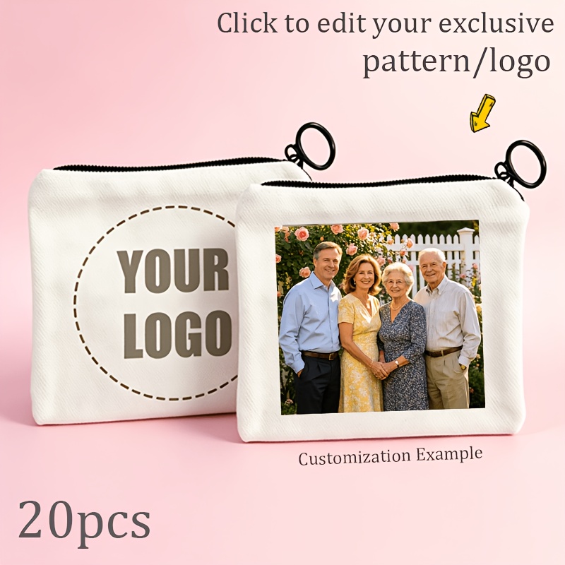 TEMU Gift For Her/him 20pcs Custom Pattern Coin Purses/cosmetic Bags Personalized Patterns/logo - White/black Elegant Easy Zippered Toiletry Bag,