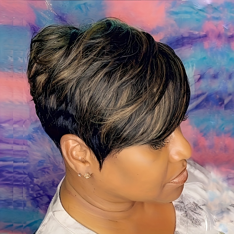 TEMU 1pc Brazilian Human Hair Cut Wig, 180% Density Straight Hair, , Glueless Full Machine Made, Burgundy 1b/99j Multicolor, Women's Short Bob Wig For All Light Beige Tones, Y2k Style, & , Hair Wig