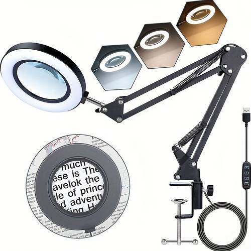 10x magnifying glass with light stand 10 with bright spotlight 10 step dimmer 3 mode desk lamp suitable for close work reading crafting for workbench magnifying lamp