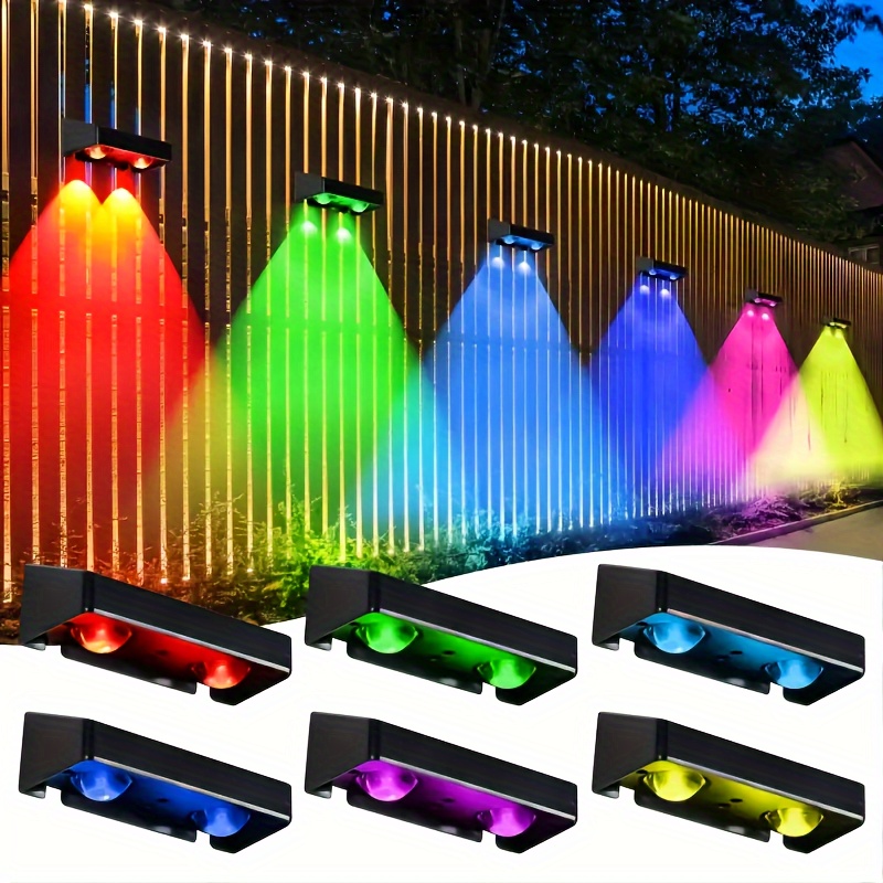 

Solar Fence Lights, 8/6/4 Pack Warm White Light And Rgb Solar Wall Lights, 11 Lights Solar Powered For Railings, Walls, Deck, Fence Porch Lights, Lights, Street Lights, Patio, House And Garage