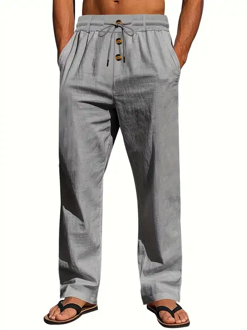 Pantaloni Uomo In Lino E Cotone, Elasticizzati In Vita, Leggeri E Comodi, Per Estate E Casual - Vari Colori E Taglie - Foto 3