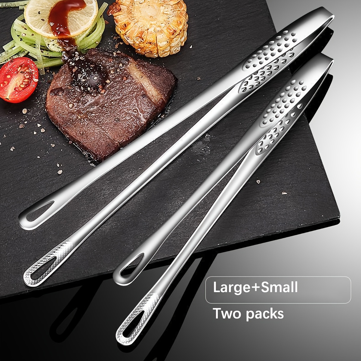 

2pcs Stainless Steel Kitchen Tongs - For Bbq, Bread, Salad & More - Metal Serving Clips For Home, Restaurant Use