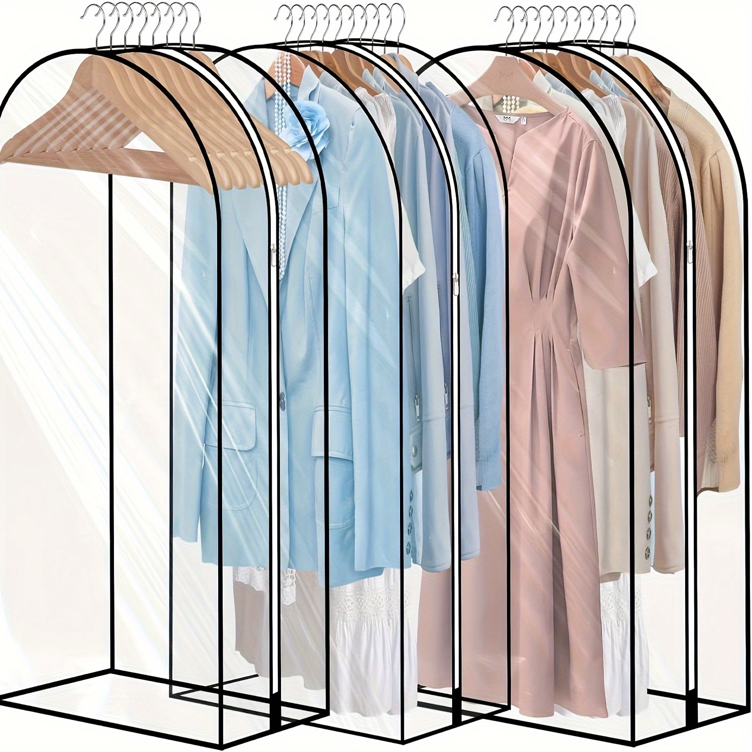 

12 "pleated Fully Transparent Clothing Bag 40" For Hanging Clothes Storage, Clothing Bag For Storing Jackets, Sweaters, Jackets, Dresses (3 Packs)