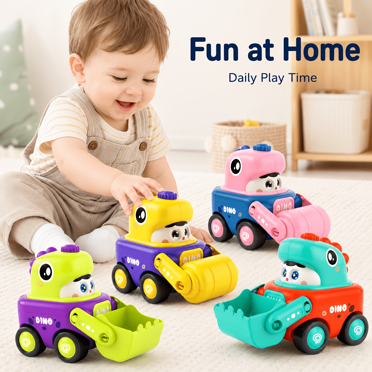 Press and Transform Sliding Dinosaur Engineering Vehicle Toy for Kids
