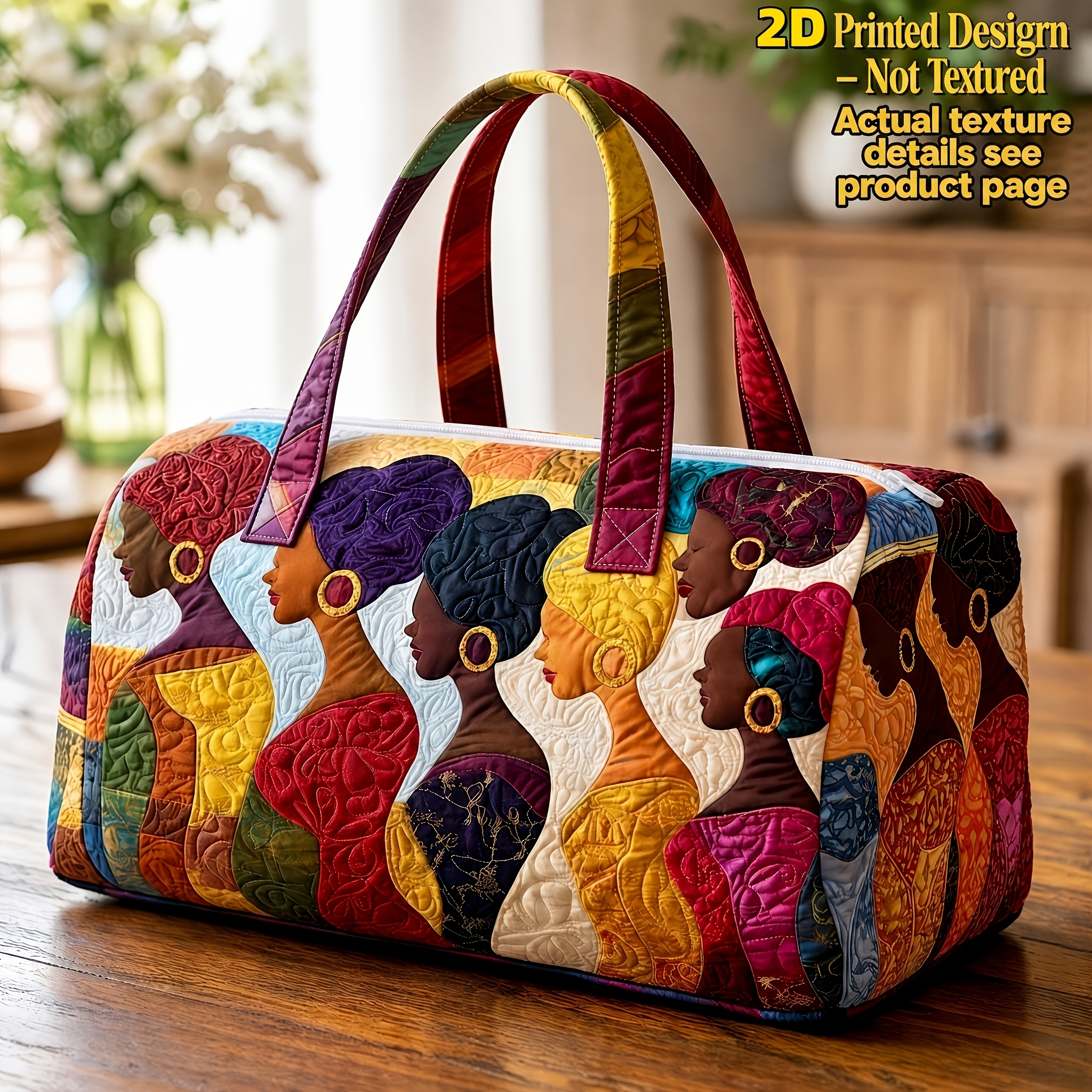 Queen Size Tote Bag, Featuring Printed African Art Patterns, Vibrant Bohemian Style Design, with Multi-Color 2D Prints. Perfect for Women Seeking Practical Handbags, Suitable for Travel, Picnics, Authored by JGVG Brand in a Flat 2D Style Design
