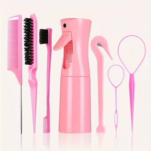 ¡ ! 7 herramientas para peinar el cabello, incluyendo un juego de peines y una botella de spray - cepillo para dar volumen, peine de de , anillo para teñir, cepillo para control de bordes y botella de spray para el cabello - kit de peluquería profesional, aditivos para el cabello