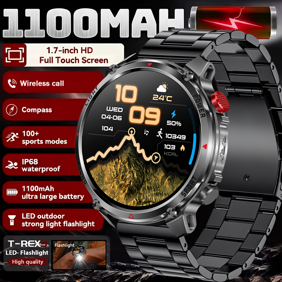 imagen del artículo smartwatch para hombre 2026, pantalla hd de 1.7 pulgadas, batería de larga duración,   90 días de   de  ,   para exteriores,   inalámbricas, linterna led, múltiples carátulas, asistente de voz, reloj para hombre, más de 100   deportivos,   de  , seguimiento de actividad