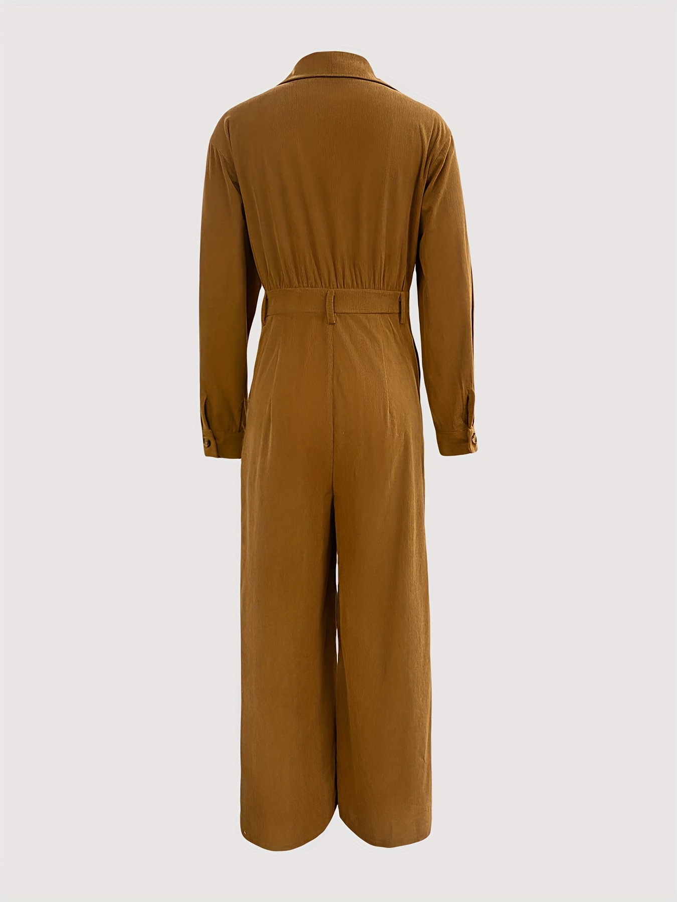 effengekleurde casual jumpsuit met lange mouwen en knopen, modieuze werkkleding romper voor vrouwen 4