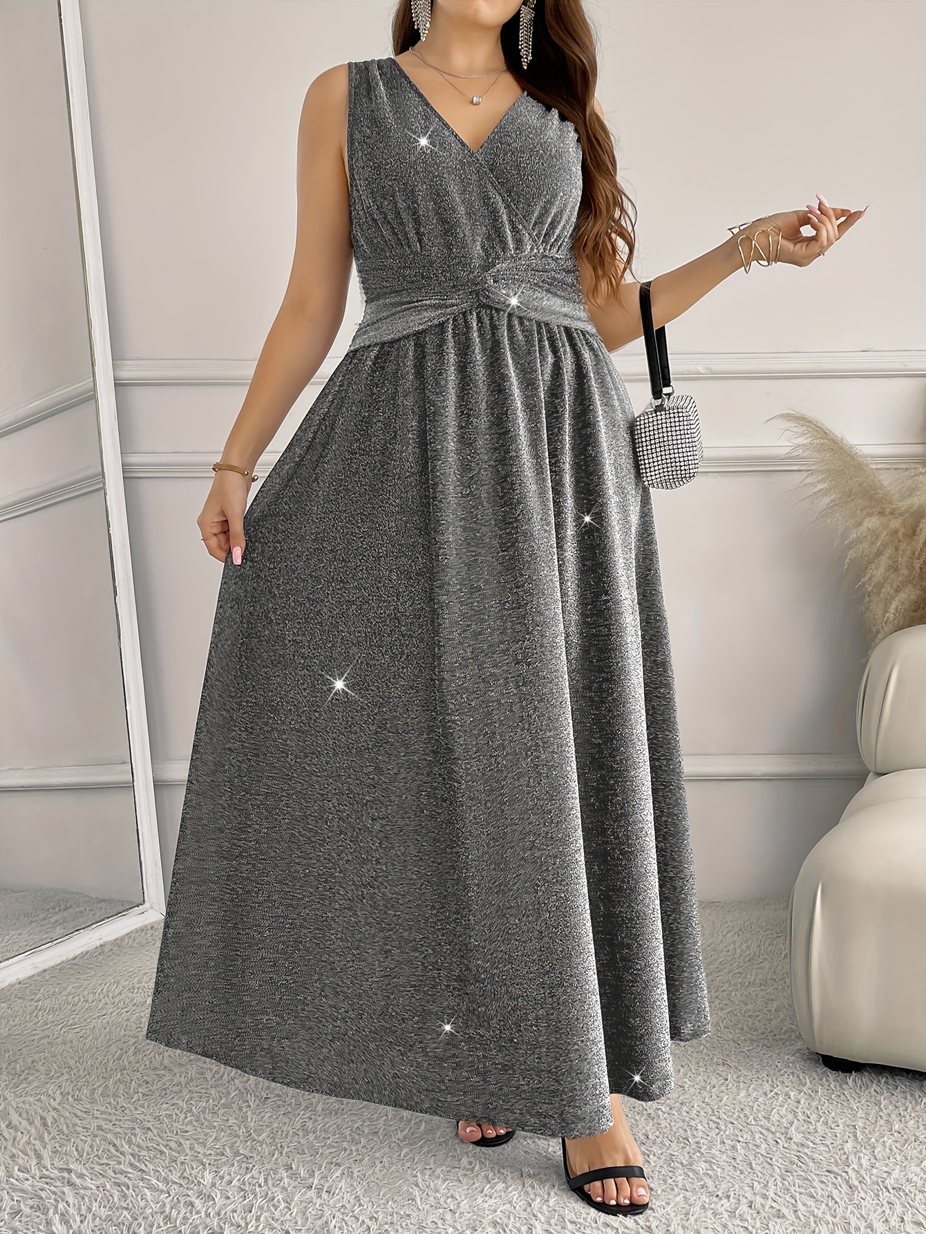 plus size plus size plus size party dress sequin fabric v - Temu