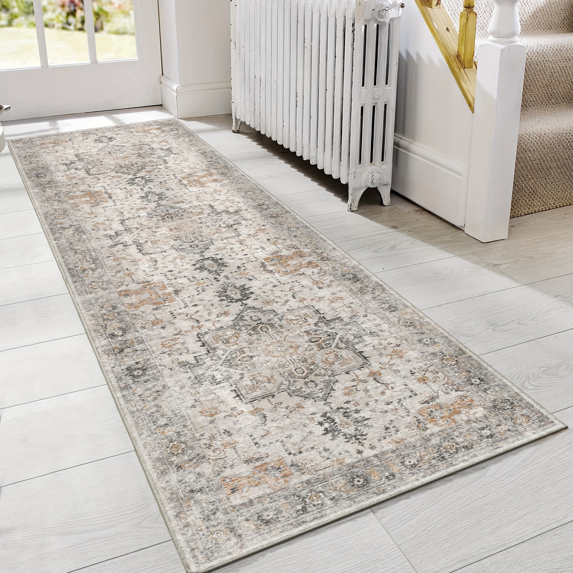 TEMU Area Rug Machine Washable Non Slip Vintage Hallway Runner Rug, Low Pile Lightweight Rugs For Entryway, Hallway, Kitchen And , Light Taupe Brown