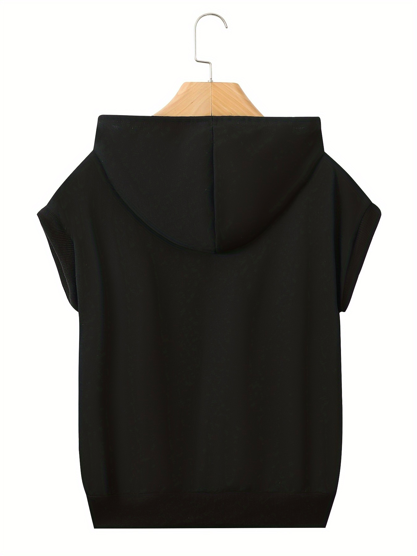 sleeveless hoodie pocket casual zip solid color drawstring