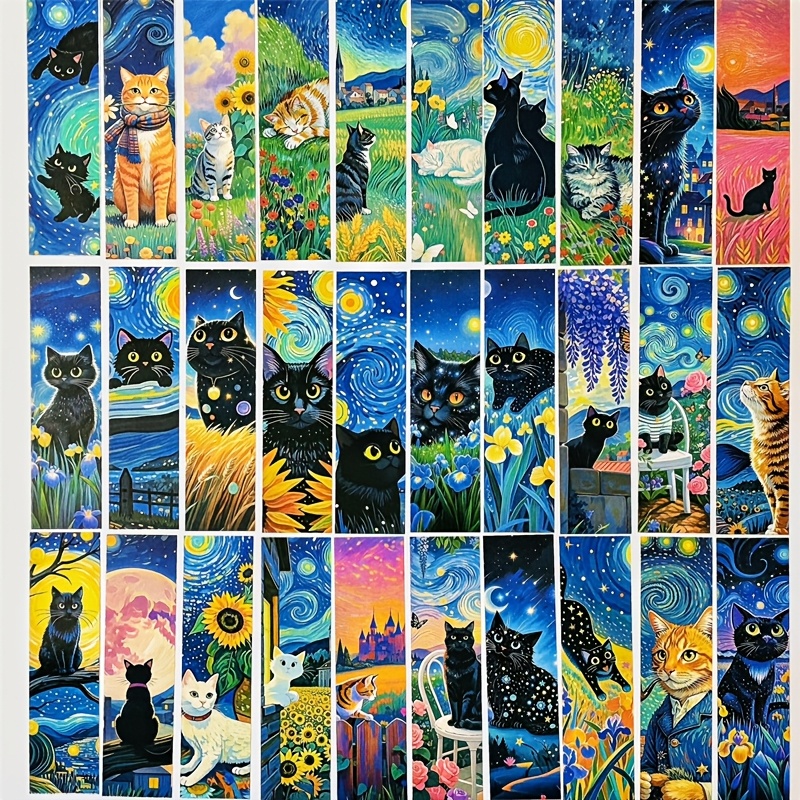 

30pcs Starry Art Bookmarks - Oil Painting Style, Back, Laminated Paper, Books, Journals & Notebooks, Diy Decorative Cards