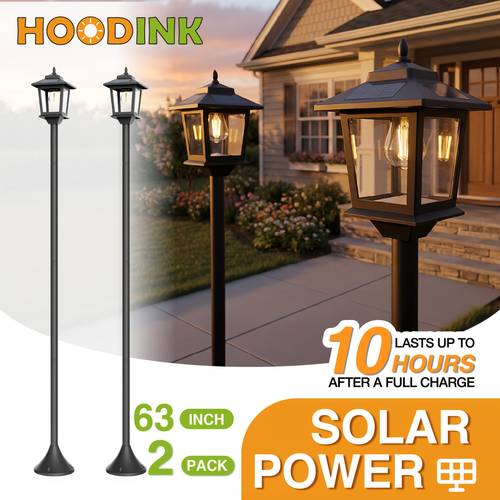 2pcs solar outdoor lamp post pole lights with built in lithium battery automatic solar garden lighting for pathway yard porch driveway modern landscape lighting pathway energy lighting replaceable bulb fatherday gift