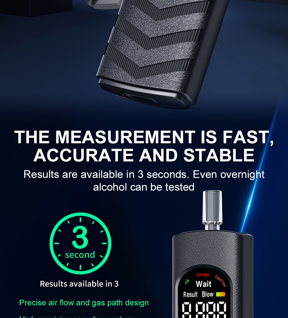 Digital Automatic Alcohol Tester, Professional Breath Alcohol Detector, Rechargeable Breath Alcohol Measuring Device, Alcohol Measurement Tool with LCD Display, Accurate And Sensitive, Continuous Monitoring