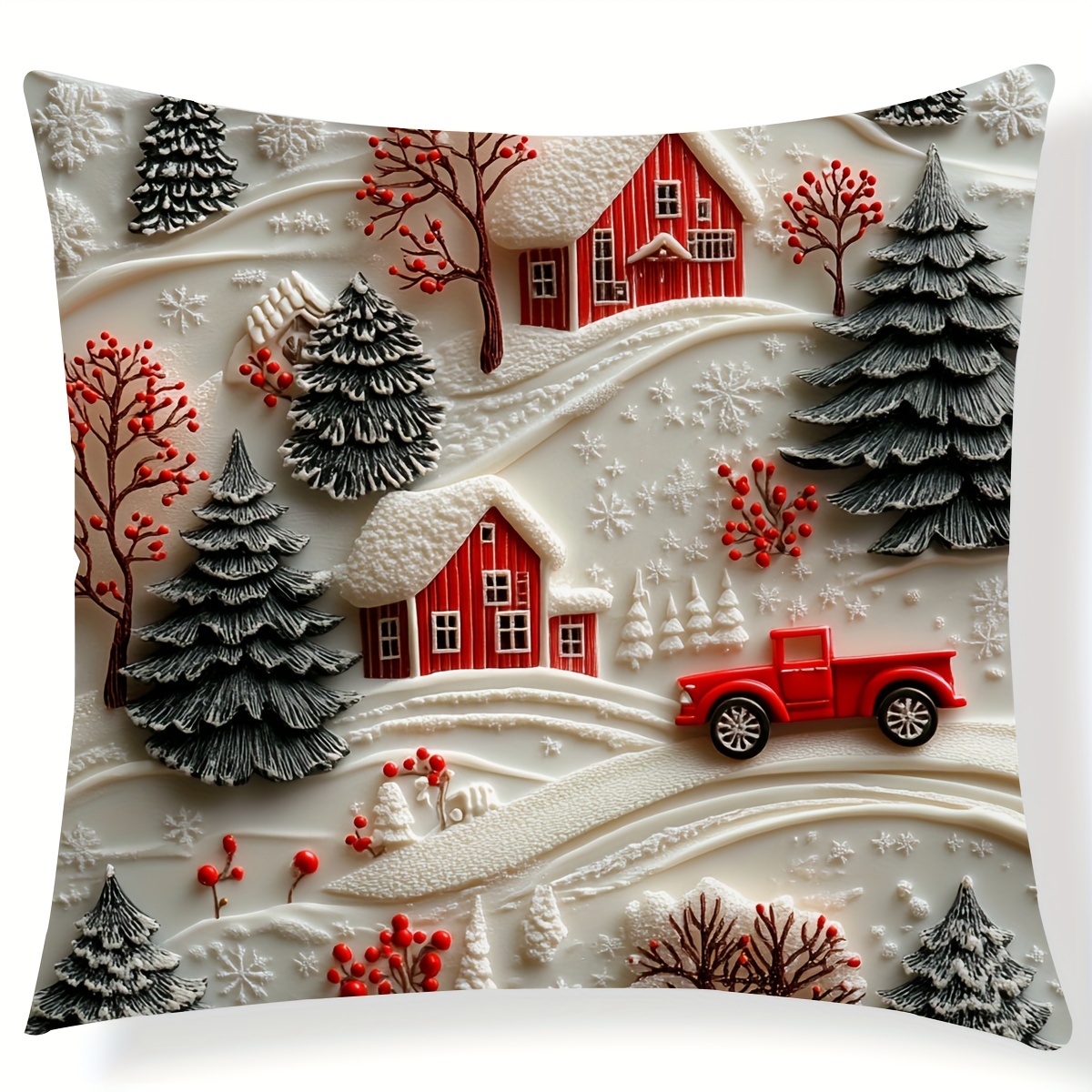 

Christmas Scene Polyester Pillowcase 17.7 X 17.7 Inch - Contemporary Style Holiday Decorative Throw Cover For Sofa And Bedroom, Non-electric Pillow Slip Without , No Feathers - 1 Piece