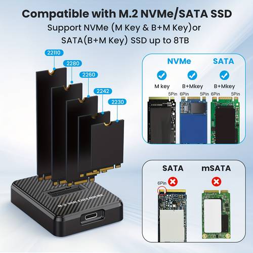 m 2 nvme sata to usb c docking 2 ssd to usb a c reader adapter for key b m key nvme and sata ssd dock housing dissipation tool less installation size for 2280 2260 2242 2230 enclosure compatible with windows os