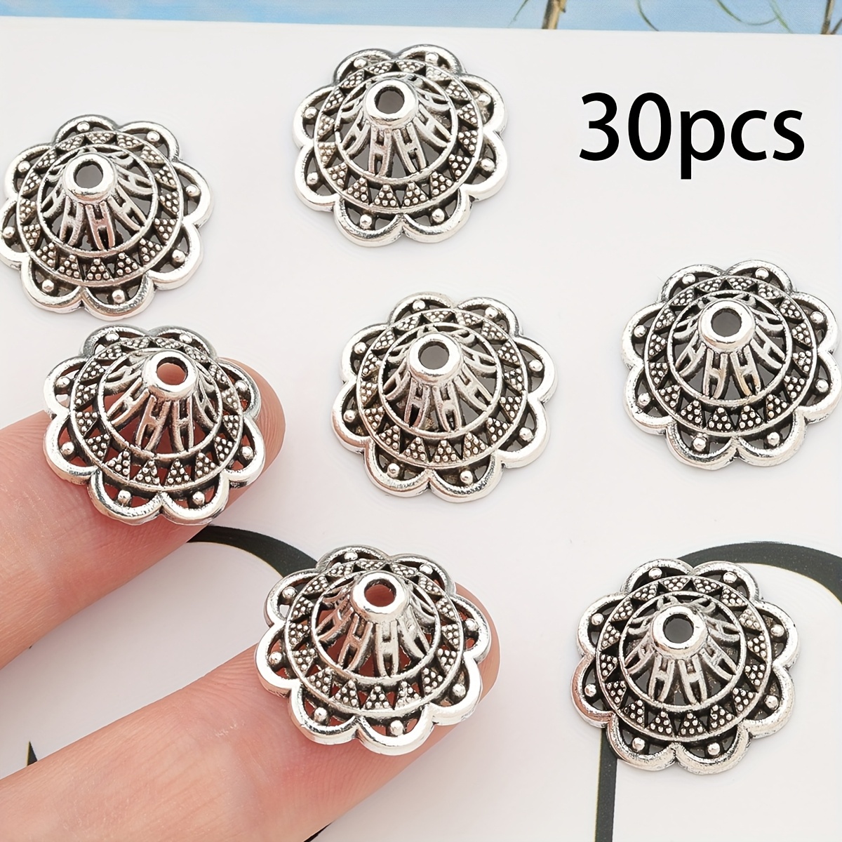 E-shop 30 Stk. große hohle tibetische Blumen-Abstandshalter-Perlen – Zinklegierung, feines Ausstanz-Design für die DIY-Herstellung von Halsketten,