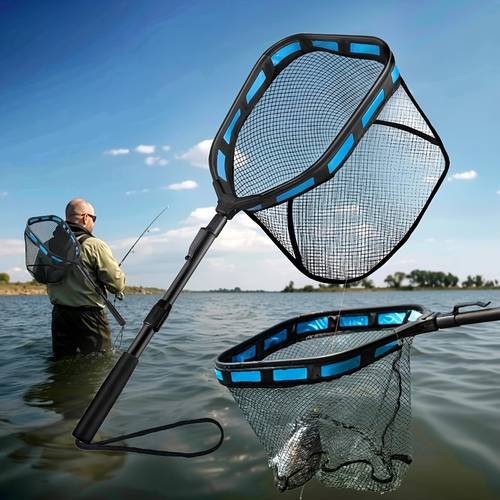 1pc nylon landing net large s for saltwater heavy duty net kayak folding retractable long handle 80cm 100cm 150cm
