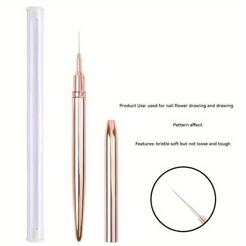 

Nail Liner Brush Rose Golden Nail Art Brush Set, Fine Tip, Metal Handle, For Professional Nail Art Design