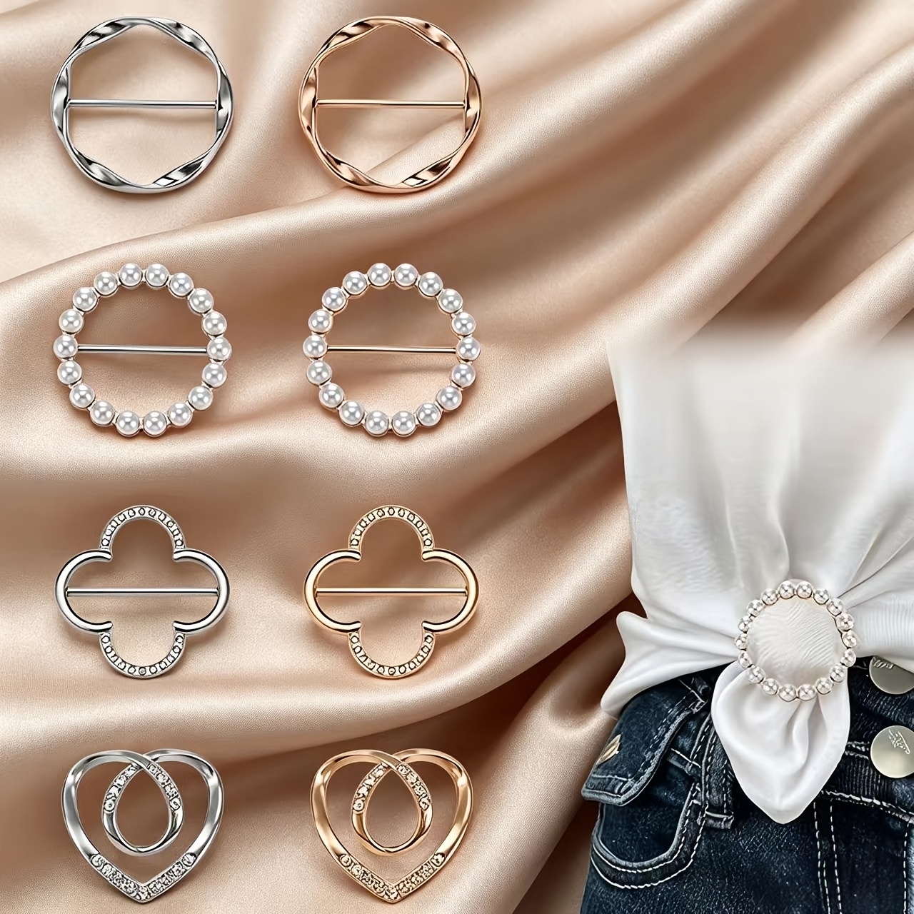 TEMU 8/16pcs Clips de Bague pour Foulard Clips de Nœud pour T-Shirt Femmes Mode Vêtements Coin Bouton de Nœud Femmes Mode Métal Rond Clips de Chemise