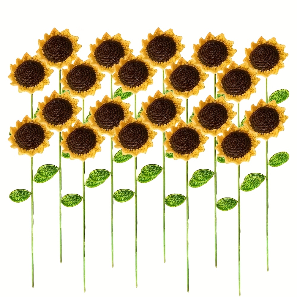 TEMU 10pcs/20pcs Hand Woven Sunflower Bouquet,artificial Flower Crochet Handmade Knitted Fake Sunflower,for Fall Party Wedding Halloween Thanksgiving