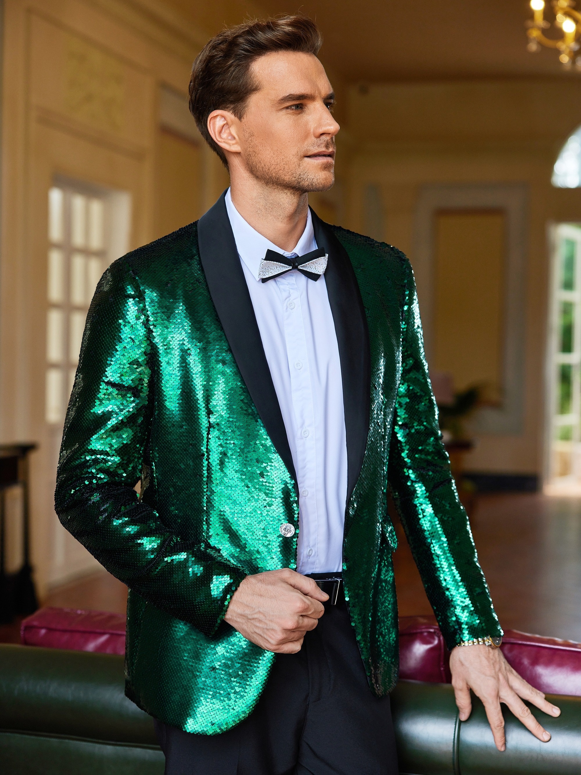 Men Shiny Sequin Tuxedo Party Dinner Prom Suit Jacket
