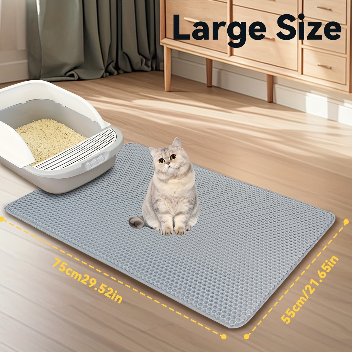 TEMU 1pc Eva Cat Litter Mat, Double-layer Honeycomb Design, , Non-slip, Washable, And Easy To Clean - Protective Pad For Cat Litter Box, Toilet, Bathroom, Feeding Area - Ideal For Cats And Small Pets