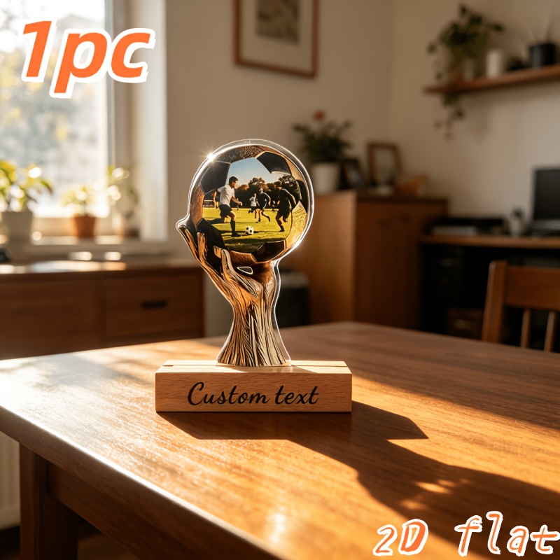 TEMU 2d Flat 1pc Handheld Soccer-themed Photo Ornament, Customizable Stadium Moment And Text, Desktop Decoration Commemorative Gift For Players/fans
