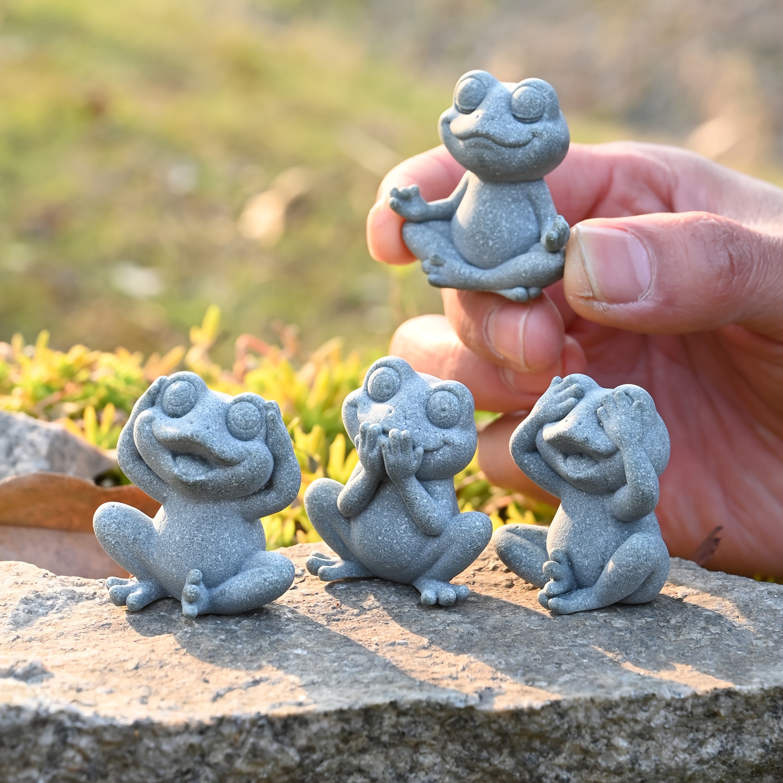 Image of 4pcs, Resin Mixed Material, That Look/listen/speak//pray, Outdoor Garden/courtyard Statue Ornament, Zen Home//meditation/yoga Room/tea Table/moss Miniature Landscape/aquarium/fish Tank Ornament, Gift