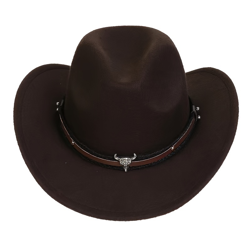 

Western Cowboy Hat With Removable Metal Bull Head Accessory, Elegant Felt Hat, Perfect Gift Idea