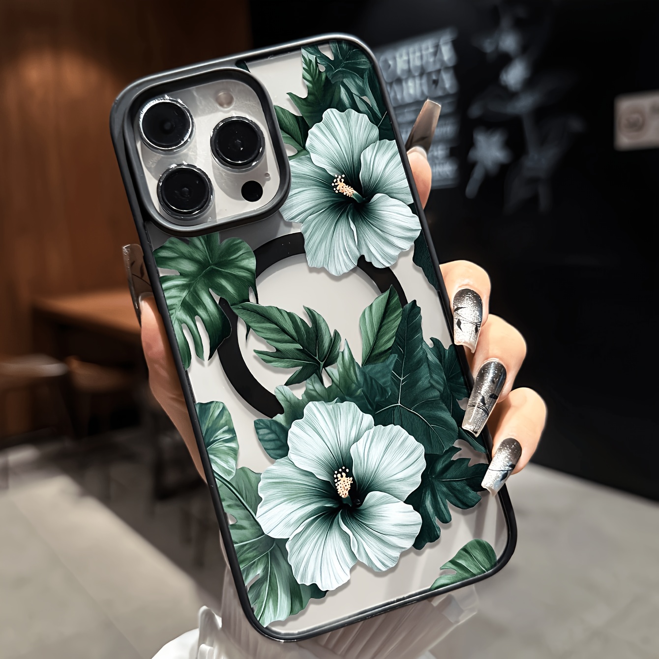 TEMU 【スマホケース】レイント アクリル マグネット スマホケース、フ 花柄プリント、強力なマグネットデザイン、アクリル背面パネルは傷防止・耐摩耗性、全面保護落下防止フレーム