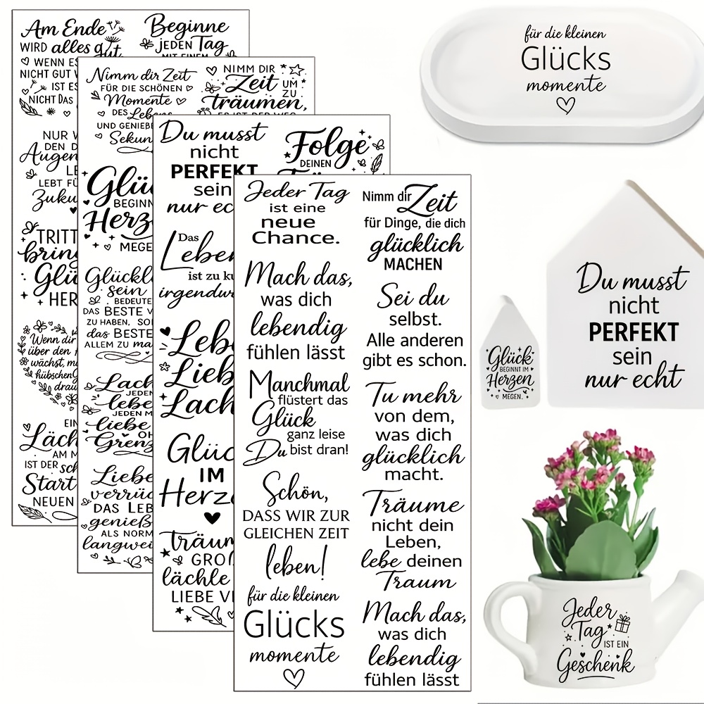 E-shop 40 Stück Deutsche Positive Zitat-Aufkleber Motivationssprüche Transferfolien-Set - Inspirierende Sprichwörter für Möbel, Glas & DIY