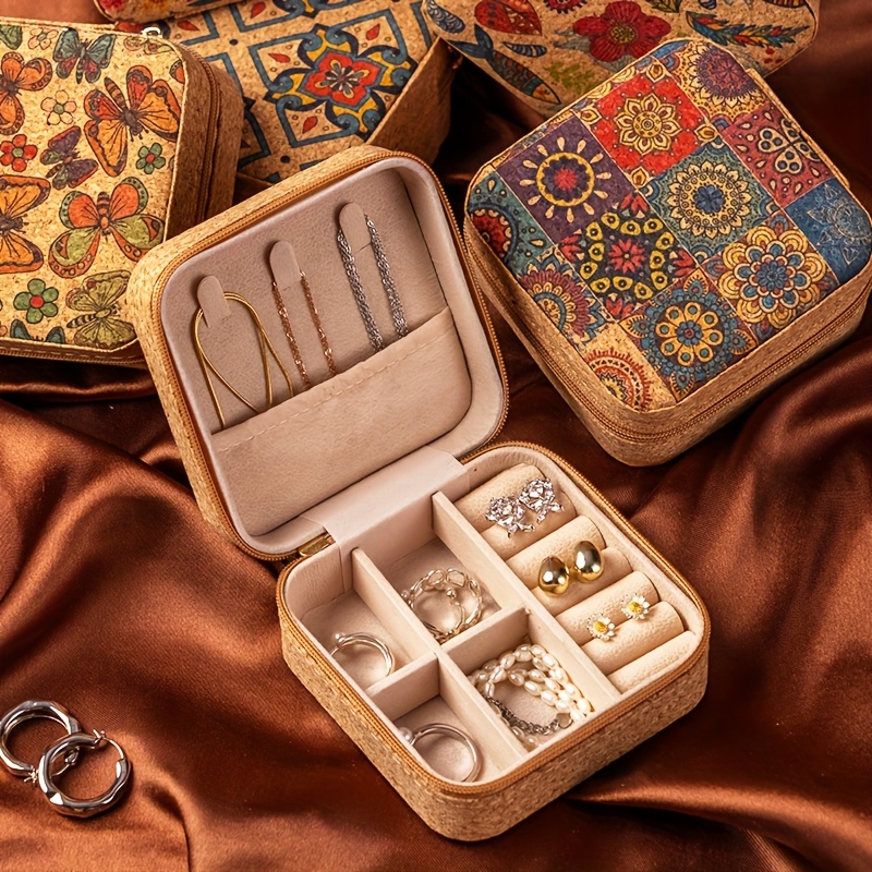 

Vintage Jewelry Box, Travel Earring Ring Necklace Storage Box, Jewelry Storage Box Premium Cork Portable Jewelry Storage Box For Living Room Office Decoration, Day Gift