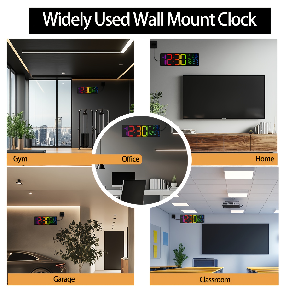 1pc 16 3 inch multifunctional large digital wall clock 7 rgb single colors 4 rgb gradient colors dual alarms with date and temperature display suitable for home decoration kitchen decoration and other settings Product details 5
