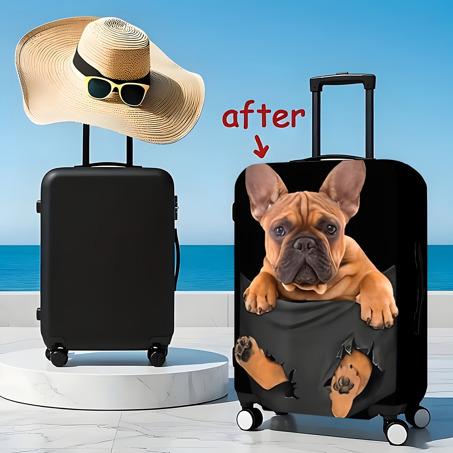 TEMU 1pc Of Cute Dog-themed Luggage Cover With Creative Printed Design, An Elastic, Dust-proof, And Durable Suitcase Protector. Machine Washable, A