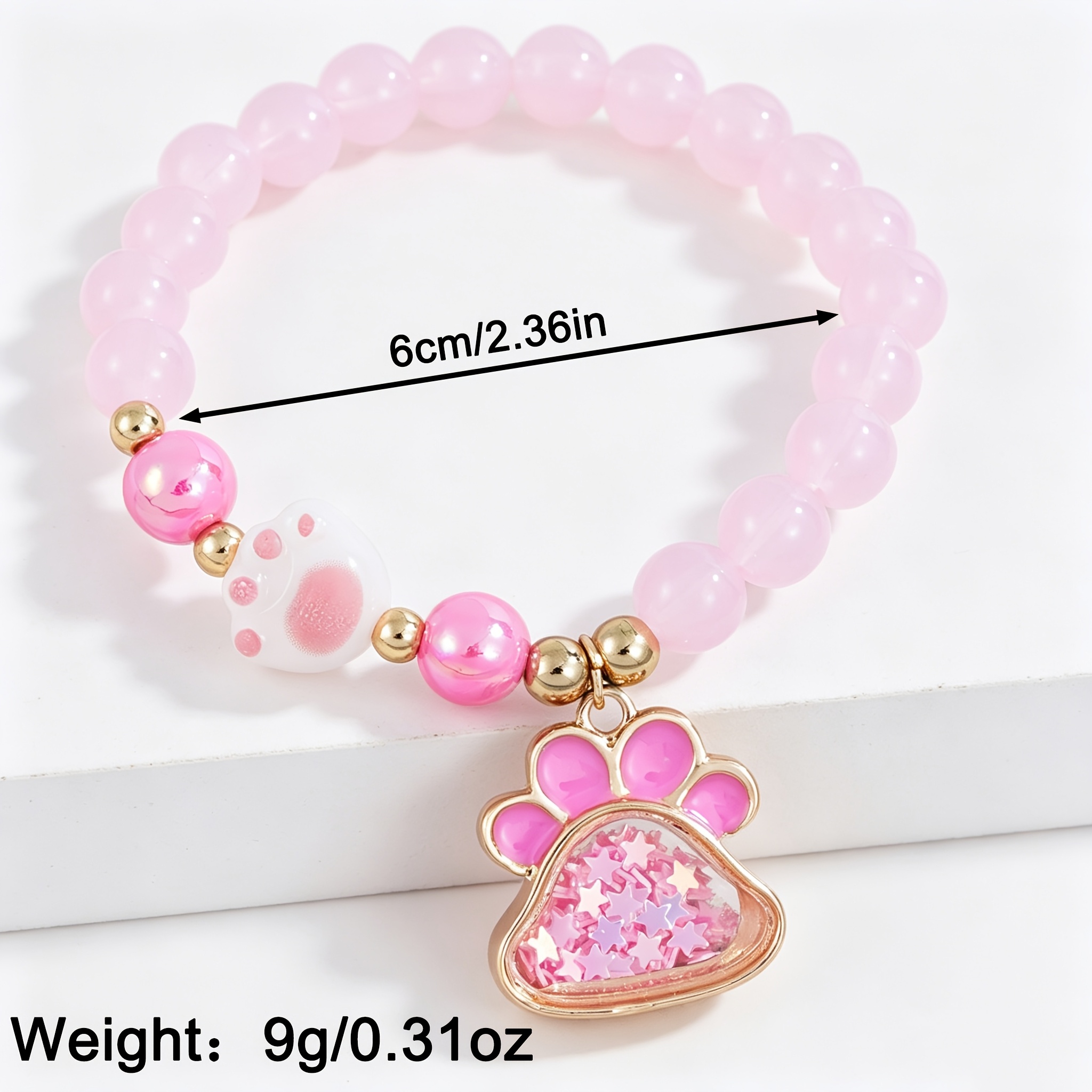 Cute Cat Paw Beaded Stretch Bracelet for Kids