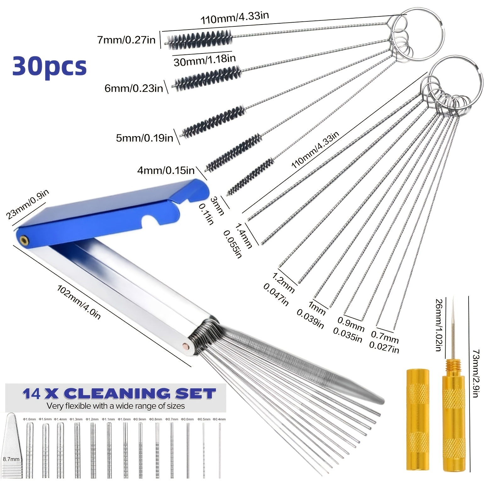 Image of 29pcs/30pcs Torch Tip Cleaner Carburetor Cleaning Brush Kit Stainless Steel Cleaning Wire Set Nylon Brush Cleaning Needle