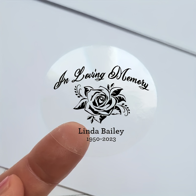 

Customized Personalized 'in Memory Of Rose' Heart Stickers For Wedding Crafts And Holiday Party Gifts.