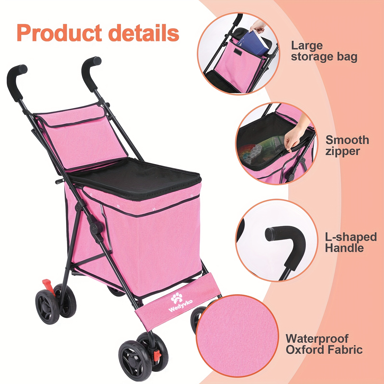 imagen del artículo Carrito multifuncional plegable portátil con ruedas mejorado, carrito para mascotas. Capacidad de aproximadamente 36,29 kg. Vehículo multiusos, equipado con ruedas de 360°,   para uso en interiores y exteriores. La   de tela se puede quitar.