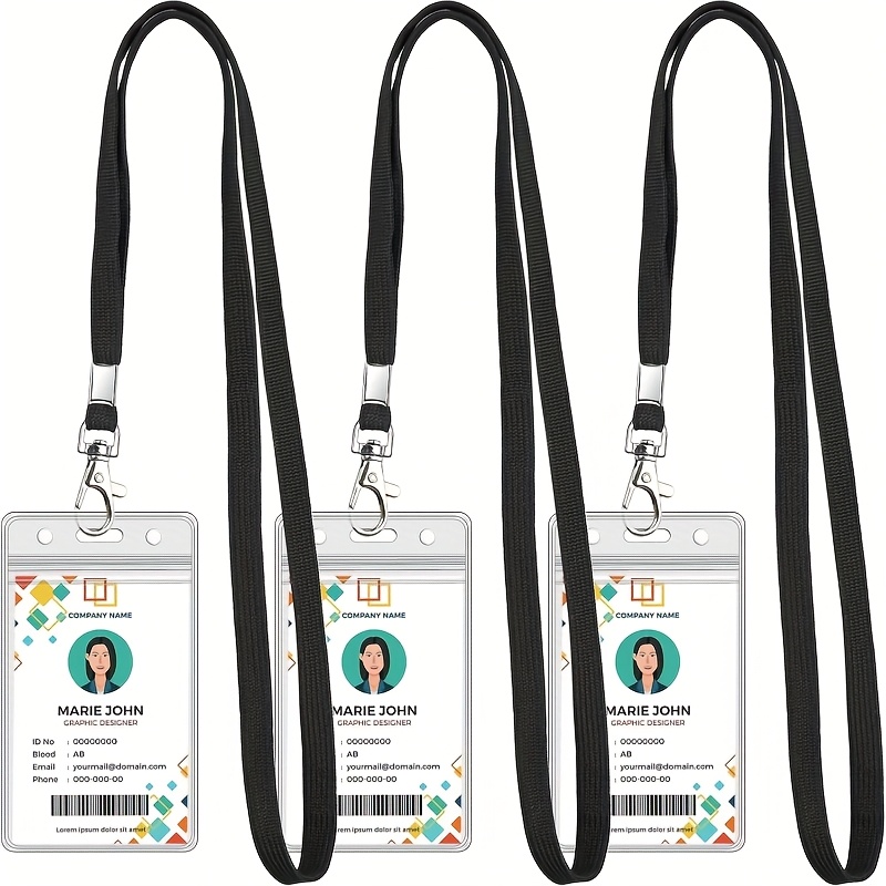 2d 3pcs Transparent Id Badge Holders With Black Lanyard, Vertical Id Card Holders, Suitable For Office, School, And Travel