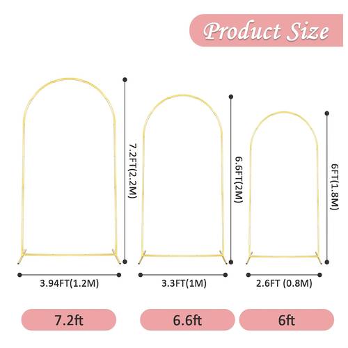 set of 2 golden metal wedding arch backdrop stand 7 2ft and 6ft balloon arched frame backdrop stand for parties wedding birthday baby shower graduation holiday ceremony supplies decor