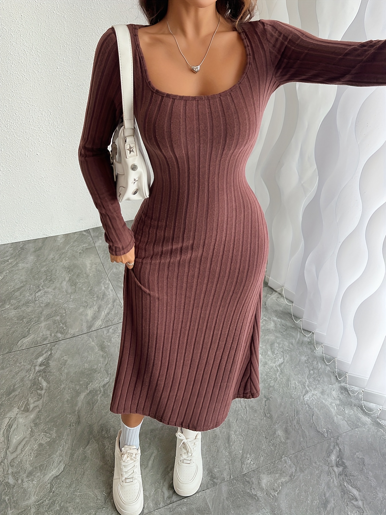 womens solid ribbed sweater dress | temu Temu
