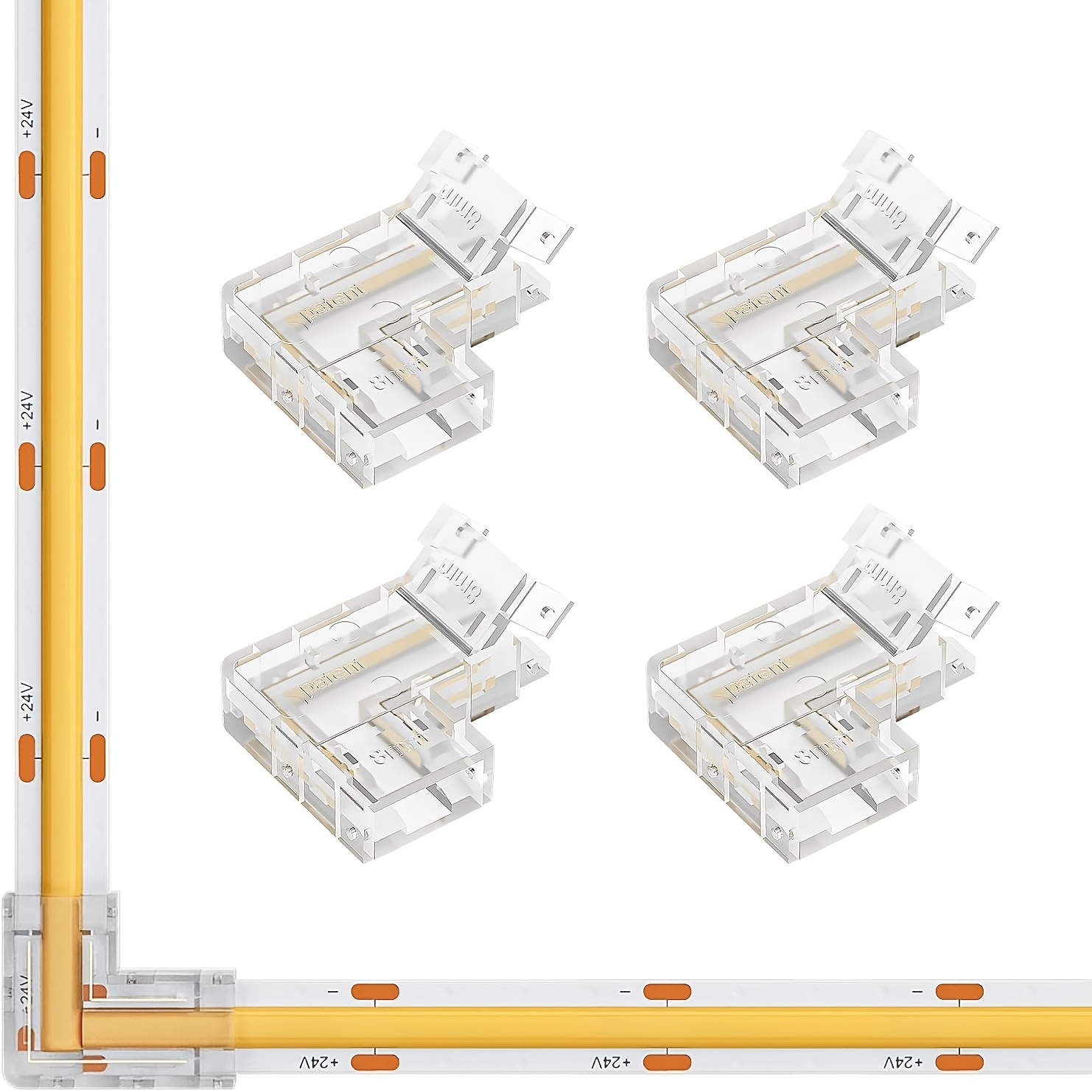 TEMU 4er-Pack COB LED Streifen L-förmige Verbinder, 2-Pin 8mm Kabellose Eckverbinder, Geeignet für COB/SMD LED Streifen, 90 Grad Rechteckige Lötfreie