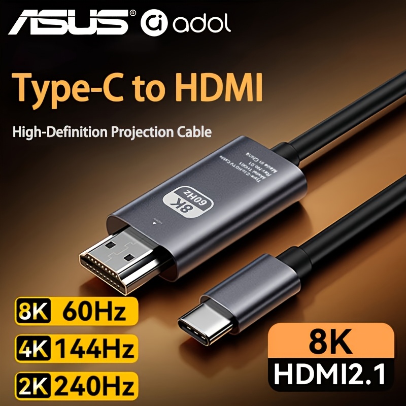 Image of Asus Type-c To Hdtv 2. Cable, Supporting 8k/60hz, 4k/144hz, 2k/240hz, For Video Transmission, Screen Expansion, To Pcs, Laptops, And Tvs, With High-definition Picture Quality And Lag-, Plug-and-play