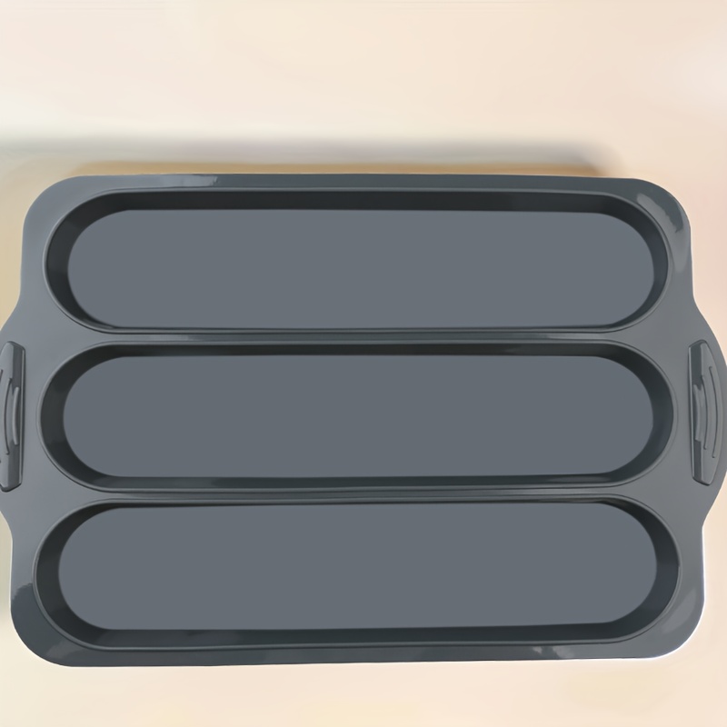 Image of 1pack Silicone French Bread Hot Dog Baking Tray, Rectangular Dark Gray Baking Mold With Silicone Mold For Christmas Bread, Thick Mold For Making French Bread, Hamburgers, Baked Bread, Desserts