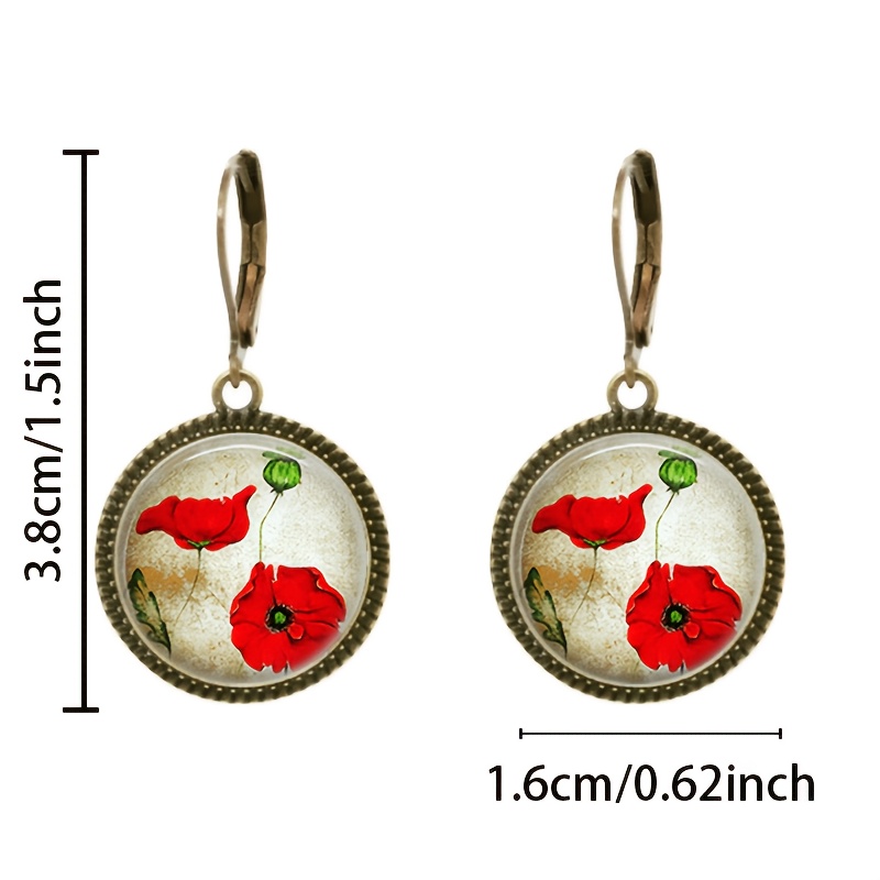 Classic Pendant Earrings & Ear Hooks Set, Red Flowers