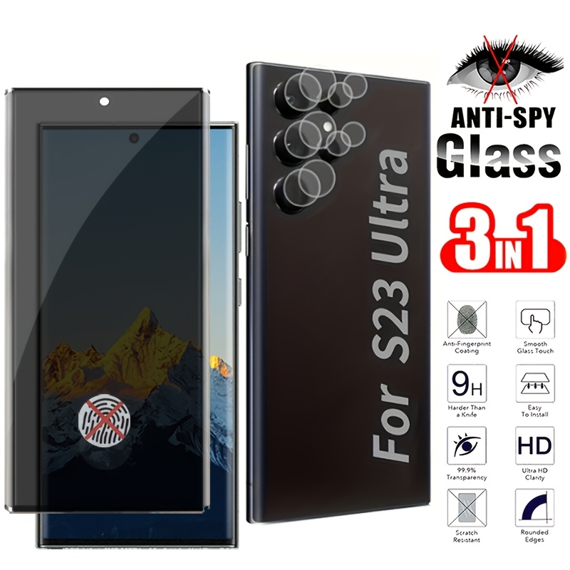 TEMU [1pc And 2pcs] 1pc Privacy Tempered Glass Film And 2pcs Camera Lens Films, Suitable For Galaxy S23 Ultra/for Galaxy S22 Ultra, Privacy Screen