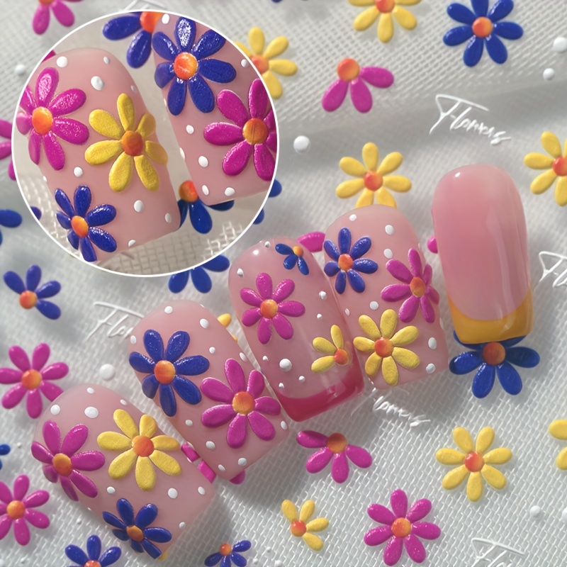 Image of 1 Colorful Daisy Art Sticker, Featuring Floral Style Daisies, Red, Yellow, Blue Chrysanthemum Flowers, Petals, And Other Floral And Plant Materials Suitable For Personal Diy Use